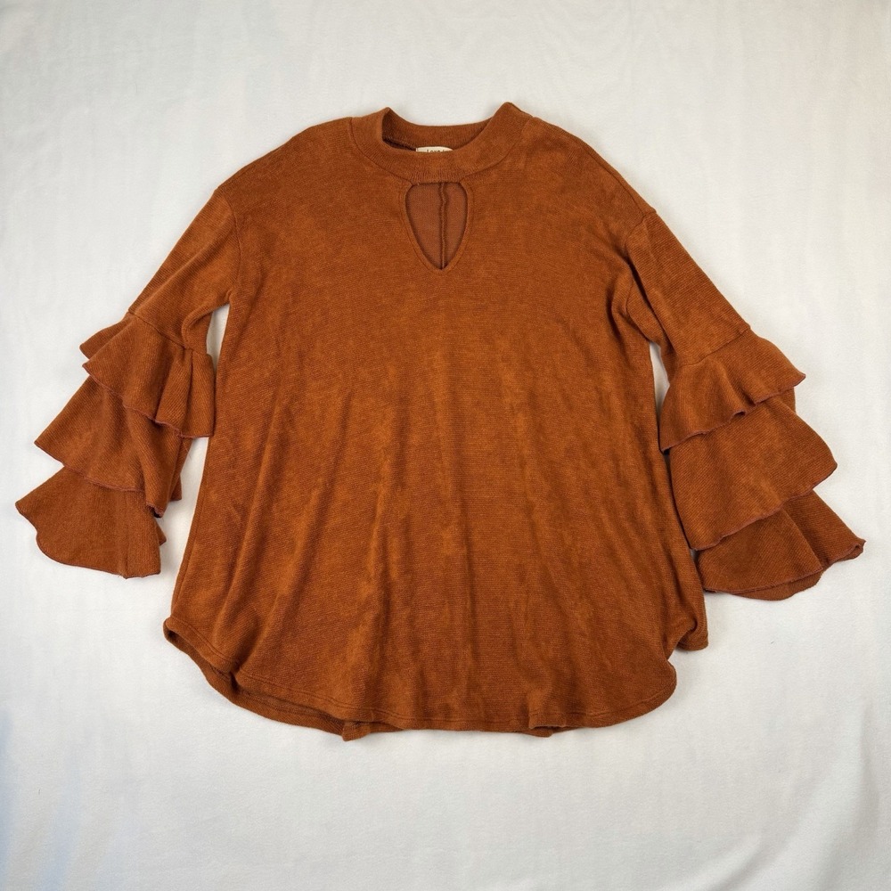 Love It Flutter Sleeve Knit Tunic Sweater Womens XL Burnt Orange Keyhole Cutout